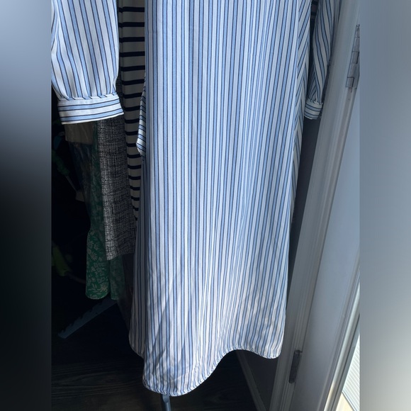 BLUE AND WHITE STRIPED SUMMER LONG SLEEVE TRUE WRAP DRESS MEDIUM - Picture 5 of 6